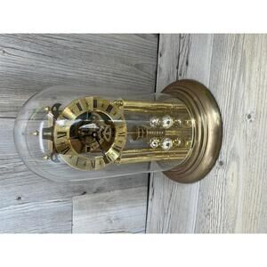 Elgin Antique Gold Plated Pendulum Clock with Glass Dome